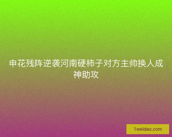 申花残阵逆袭河南硬柿子对方主帅换人成神助攻